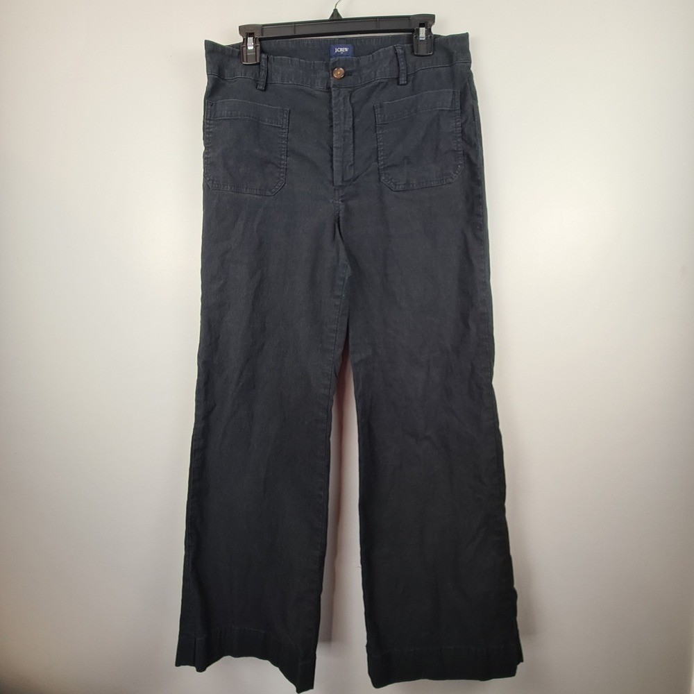 J.Crew Re-Imagined Black Cotton Linen Wide Leg Patch Pocket Chino Pants Size 30